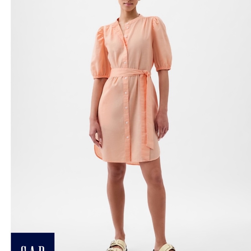 Cotton-Puff Mini Shirt Dress